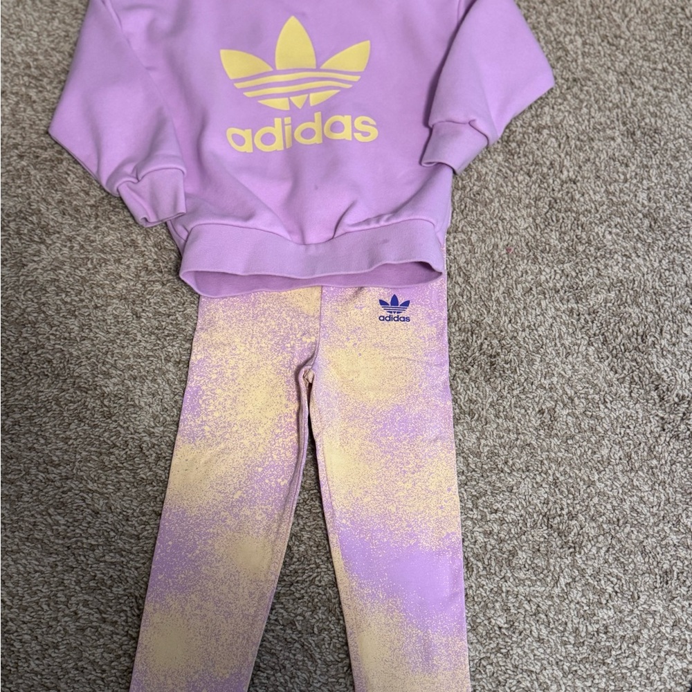 Adidas Purple and Yellow Matching Sweatshirt and Legging Set